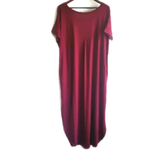 Zenana Outfitter Cruise or Vacation T-Shirt Dress Boho L Red V-Neck Side Pockets - Picture 3 of 6